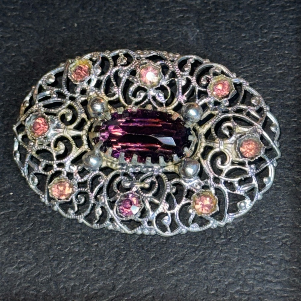 Vintage Victorian Silver Glass Amethyst Antique Brooch - Picture 15 of 16